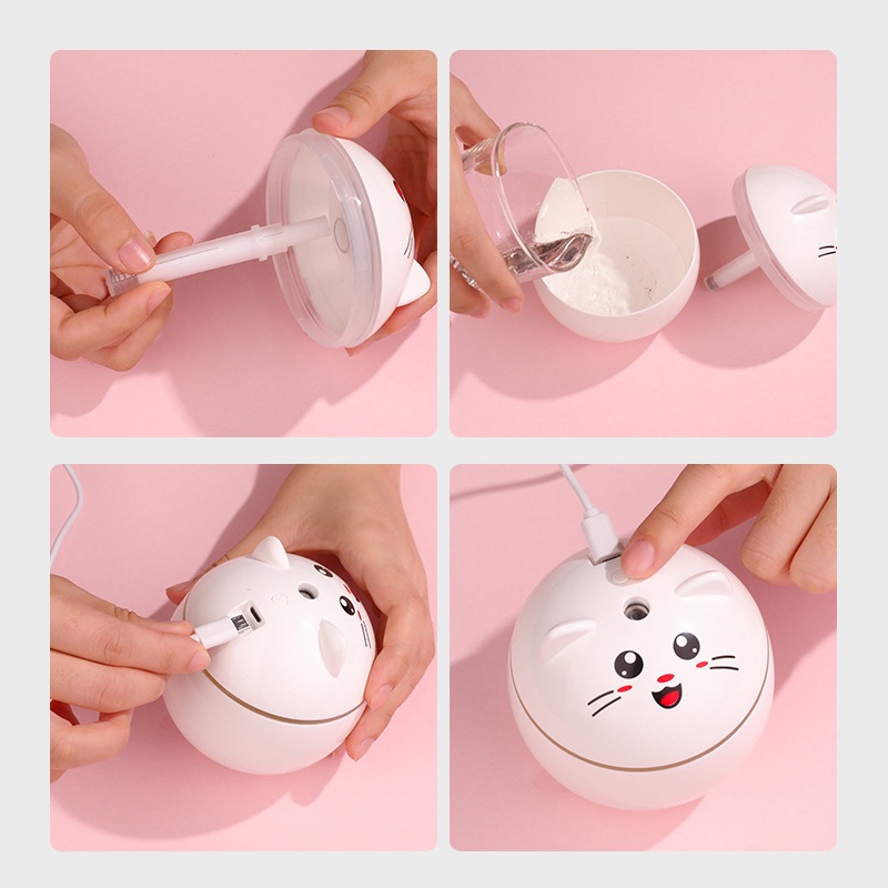 Holiven 100% ORI cute cat Humidifier 300ML Essential Oil Diffuser Aroma Terapi Pengharum Ruangan