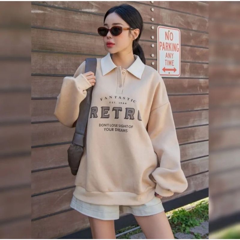 ONE SET RETRO SWEATER COLLAR DAN CELANA PENDEK | SETELAN WANITA ONE SET WANITA KOREAN STYLE