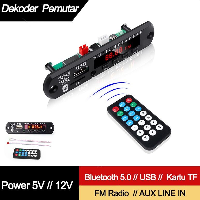 Sale 2Pcs Mp3 Modul Kit 12V 5V Bluetooth Module Bt 5.0 Multifungsi Bisa Kartu Micro Sd ( Tf ) , Aux In , Fm Radio , Usb Port , Musik Wma / Wav / Flac / Ape / Mp3 Speaker Decoder Module Dengan Remote Kontrol , Kabel Listrik , Aman Komplit Set