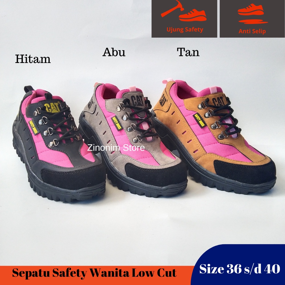 Sepatu Safety Wanita Ukuran 36 37 38 39 40 Low Cut Ujung Besi Safety Boots Cewek Zinonim Store