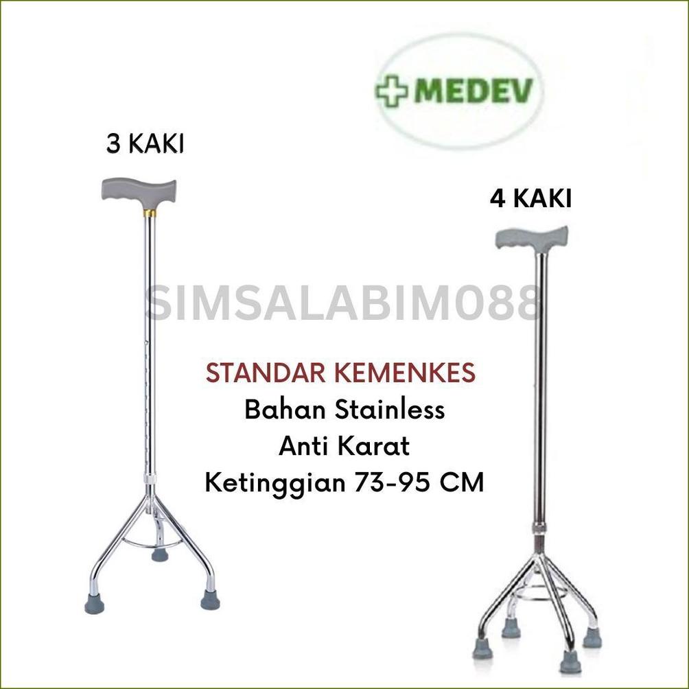 Laris Tongkat Bantu Jalan Lansia / Tongkat 3 Kaki Dan 4 Kaki Stainless