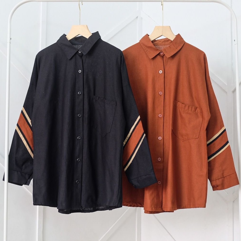 BLOUSW WANITA EVELIN SHIRT HS LINEN RAMI LD 120 PB 67 PT 47 BUSUI FRIENDLY BLOUSE WANITA KOREA KEKINIAN / KEMEJA WANITA OVERISZE / BAJU ATASAN WANITA JUMBO LENGAN PANJANG