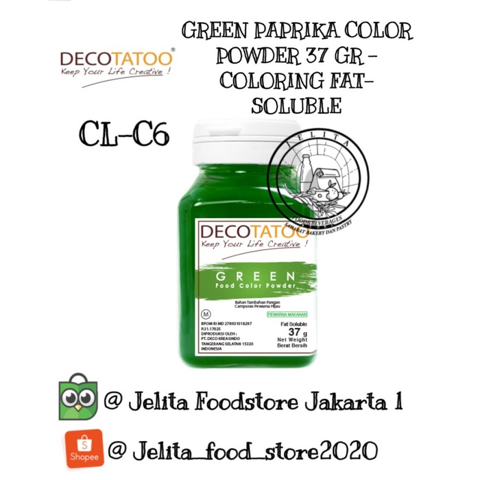 

Decotatoo GREEN PAPRIKA COLOR POWDER 37 GR-COLORING FAT-SOLUBLE CL-C6