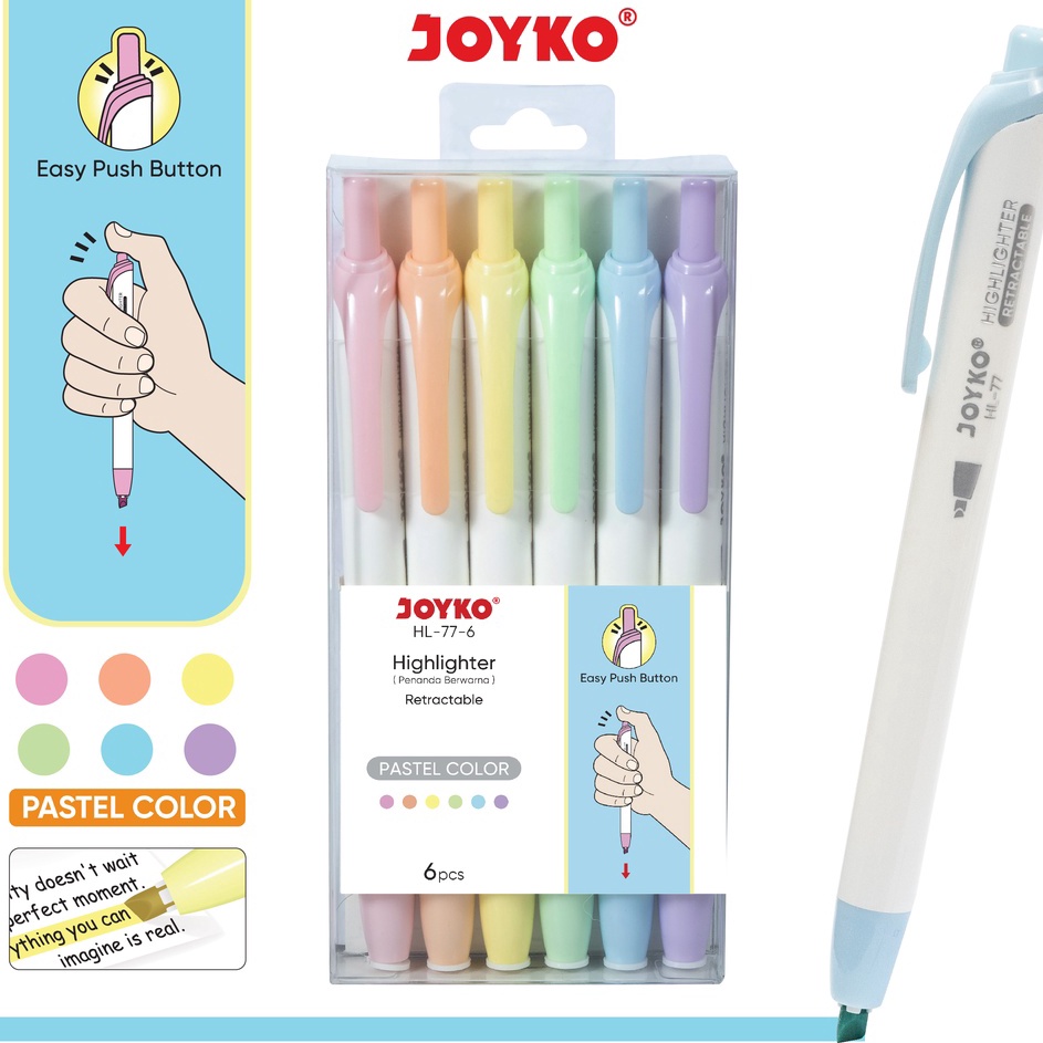 

[KODE PRODUK WIVLV6170] Penanda Berwarna Highlighter Joyko HL-77-6 Warna Pastel Color
