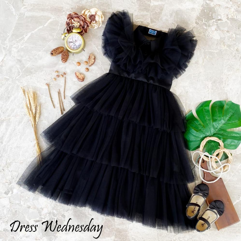 Bayar ditempat Dress Wednesday addams Costume dress Anak perempuan dress party wednesday dance dress
