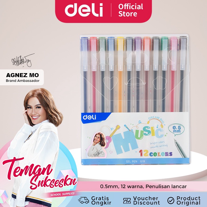 

Modis.. [DELI X AGNEZ MO] Deli Color Gel Pen / Pulpen Gel 12 Warna Penulisan Lancar CG19 TFY