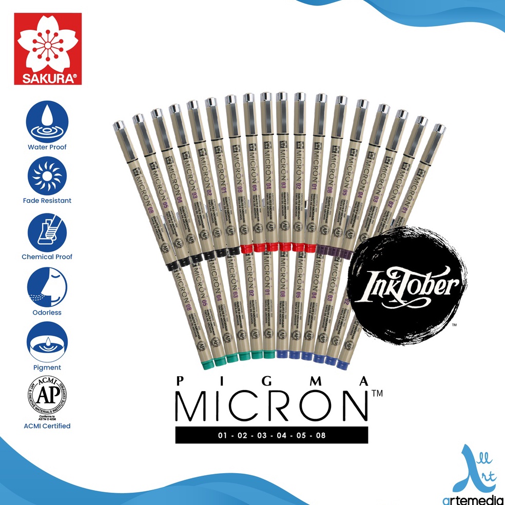 

[WAT.1Jn23х] Drawing Pen Sakura Pigma Micron 01 02 03 04 05 08 Pigment Ink Pulpen Gambar