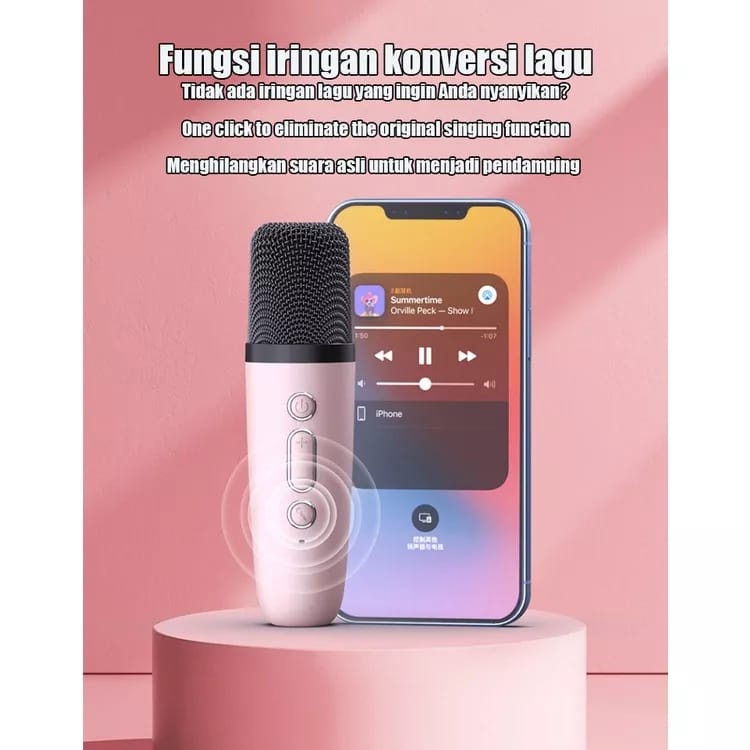 (COD) AURIVA READY STOCK Speaker Bluetooth Karaoke Microphone Wireless Portable Mini Speaker Bluetooth Bass Dapat Terhubung Ke HP/TV