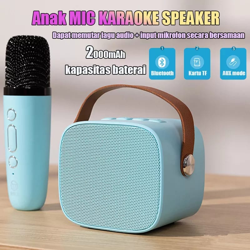 (COD) AURIVA READY STOCK Speaker Bluetooth Karaoke Microphone Wireless Portable Mini Speaker Bluetooth Bass Dapat Terhubung Ke HP/TV