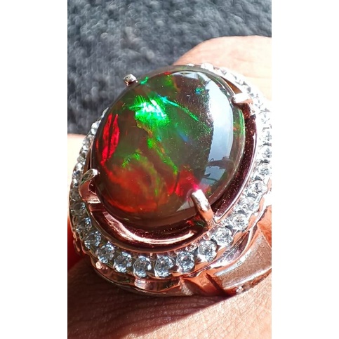 CINCIN BATU PERMATA KALIMAYA BLACK OVAL NATURAL RING PERAK