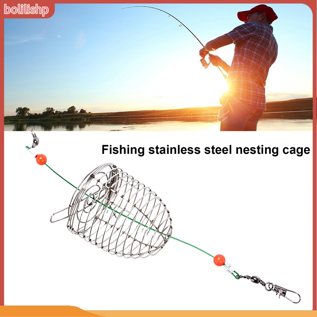 [Bolilishp] fishing Umpan Kandang Reusable Compact Size Tahan Karat Tahan Aus Dengan Musim Semi Meningkatkan Tingkat Memancing Stainless Steel Angling Lure Feeder Carp Fishing Tackle Cage Outdoor Fishing