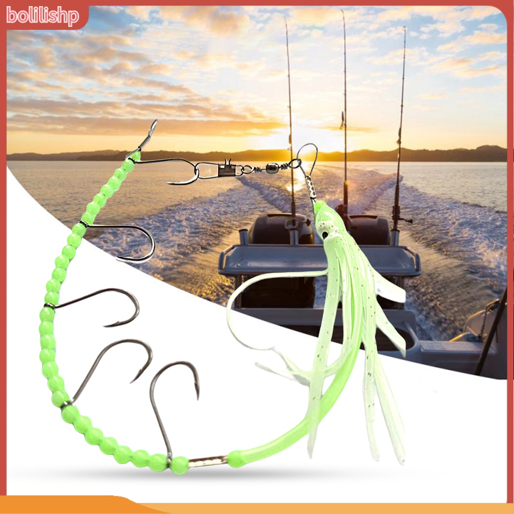 [Bolilishp] squid String Hook 5kait Tajam Kawat Baja Manik-Manik Kecil Tembus Kuat Warna Cerah Glow in Dark Gurita String Tropical Saury Hairtail Fishhook Untuk Outdoor