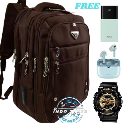 New (Free Power Bank)Promo Tas Ransel Polo Milano 6 Komparteme Gratis Power Bank 100% Anti Air/ Tas 