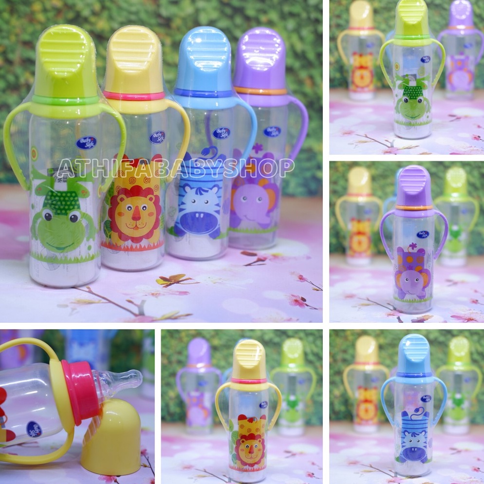 [Z♥EN☛) Baby Safe Feeding Bottle 250ml Botol Susu Bayi Baby Gagang  Pegangan Dot ASI Anak Karakter b
