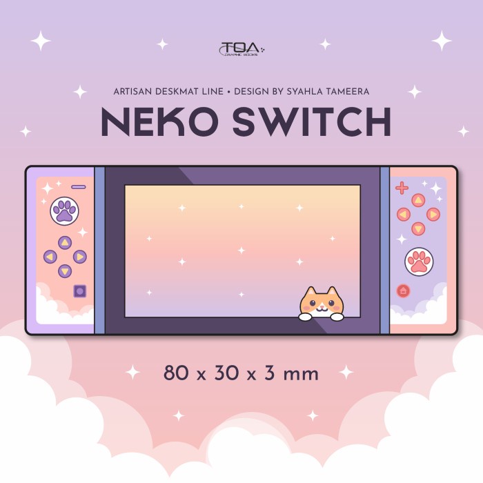 Padko Neko Switch - Artisan Pink Mousepad / Deskmat By Syahla Tameera