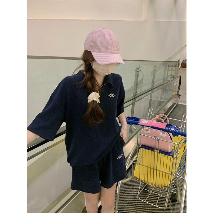 Red Baju Olahraga Wanita Musim Panas Mengurangi Usia Polo Shirt Lengan Pendek Top Longgar Kasual Celana Pendek Kecil Two-Piece Set