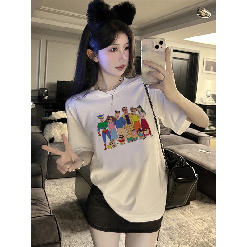 EUNII T-shirt Lengan Pendek Cartoon Crayon Shin-Chan Korean Style/Kaos Atasan Wanita/Baju Kaus Oversize Wanita/Kaos Wanita