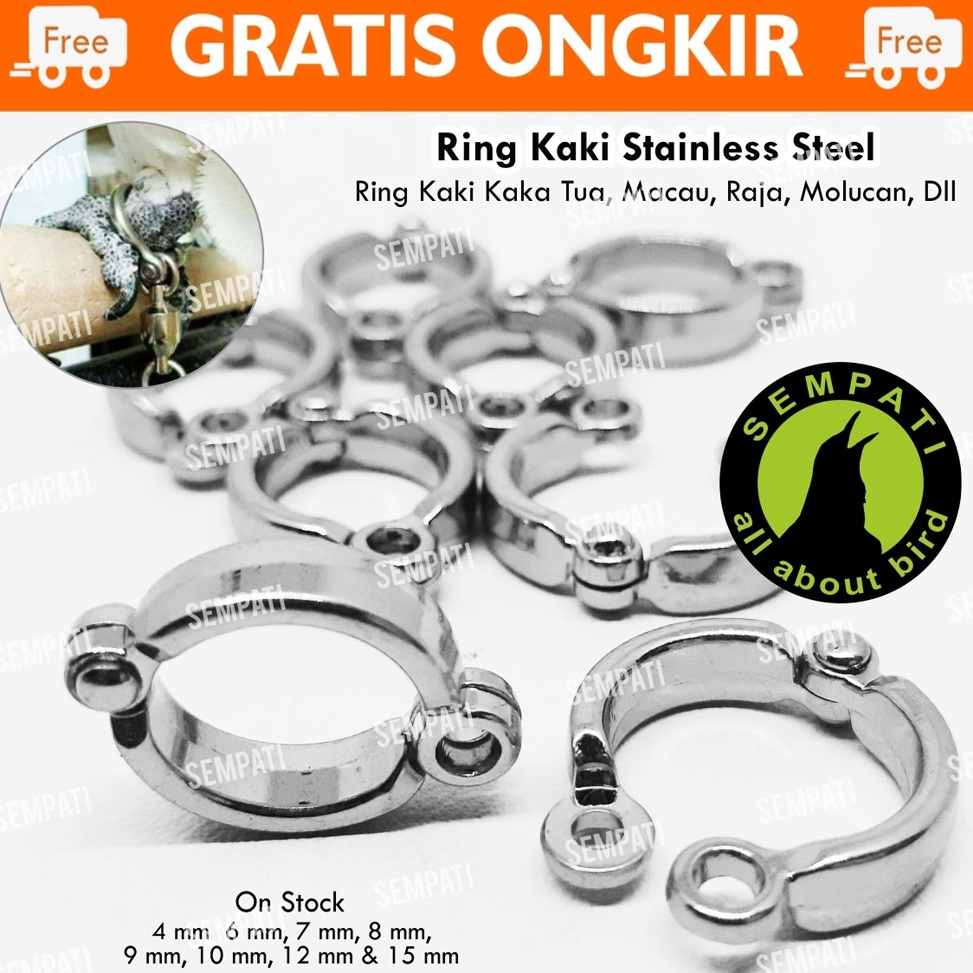 Produk Ori❆ RING BORGOL KAKI BURUNG PARROT, NURI, BETET, KAKAK TUA 4-15 MM STAINLESS STEEL LATIH BUR