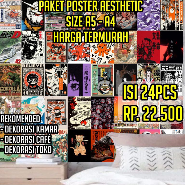 (Z♥7W✉) Poster dinding aesthetic paket 24pc A5 & A4 random & custom black&white marvel vintage musik