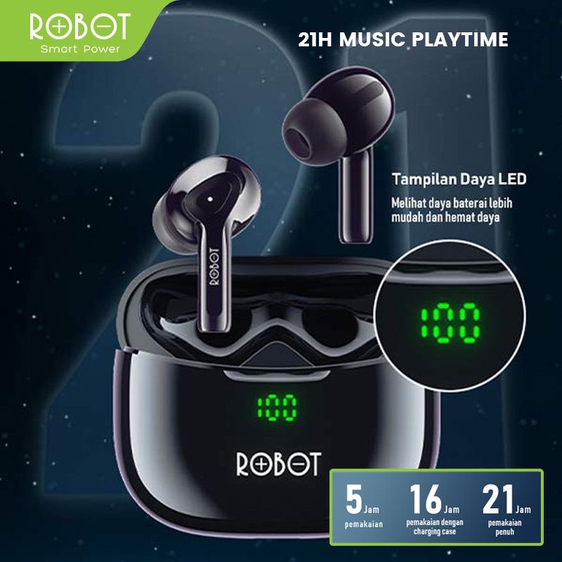 Robot TWS Wireless Earphone Airbuds T30 PLUS Original BT 5.3 True Wireless Headset Bluetooth Earbuds