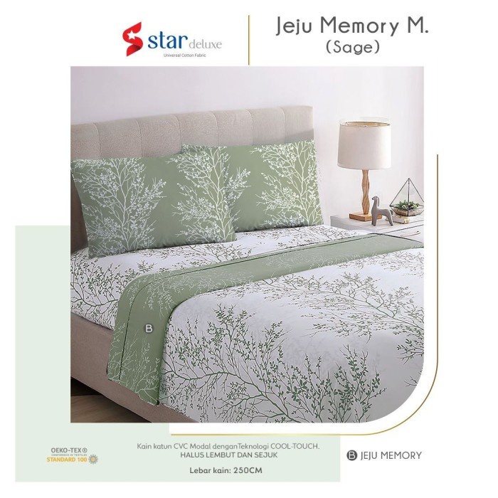 FLASH SALE SPREI ANTI GESER KATUN STAR MOTIF JEJU MEMORY SAGE TERMURAH