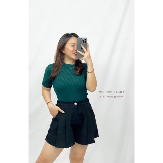 MDLV ~ VELOVE RAJUT ATASAN RAJUT TOP RAJUT BAJU RAJUT ATASAN LENGAN PENDEK FASHION WANITA