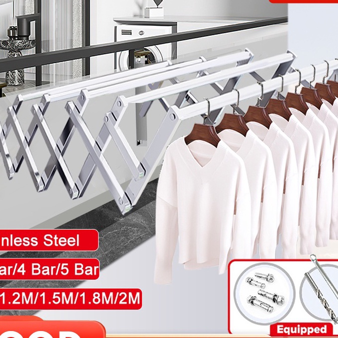 GROSIR Jemuran dinding lipat stainless steel Jemuran baju  lipat Jemuran handuk 200cm buruan