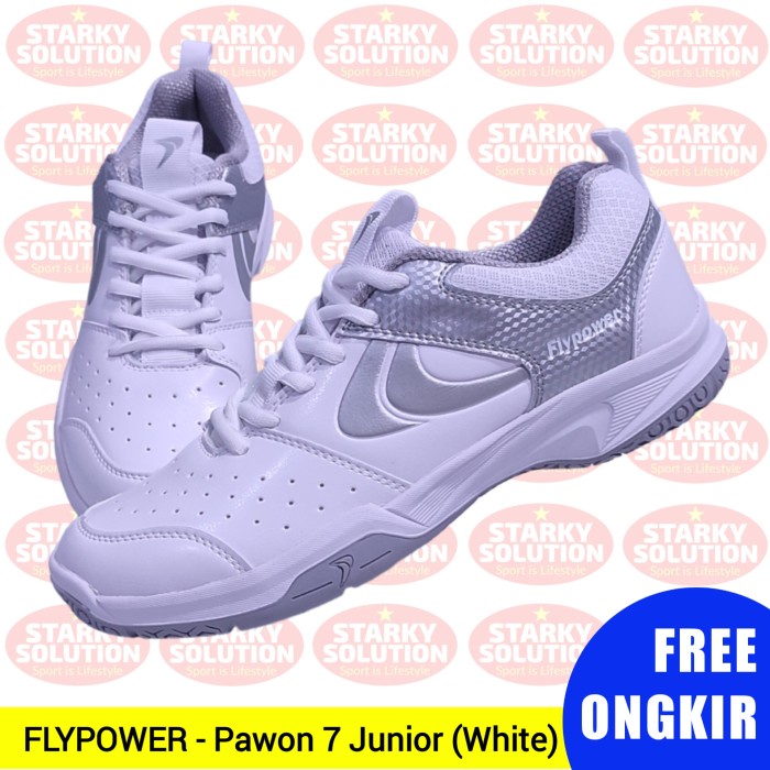 Terlaris Sepatu Flypower Pawon 7 Junior Anak Bulutangkis Badminton - White