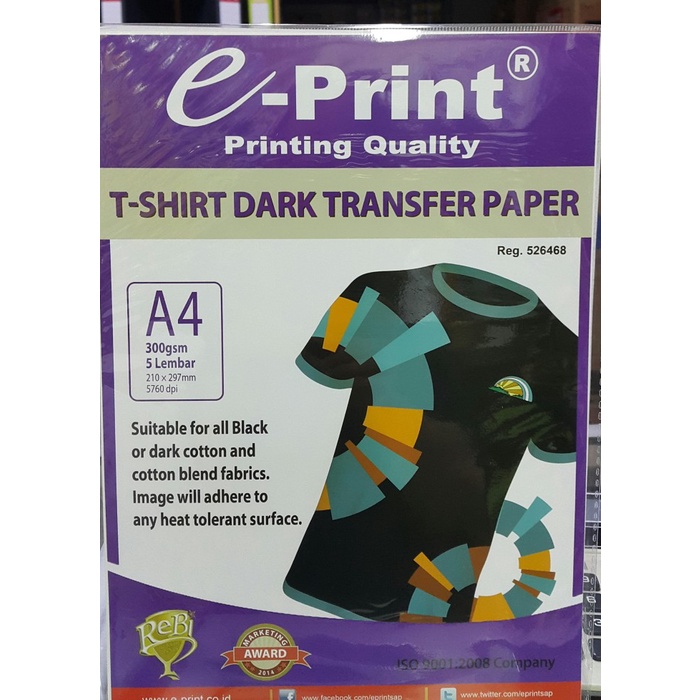 

Terlaris Kertas Transfer Paper Dark E-Print Eprint Tshirt