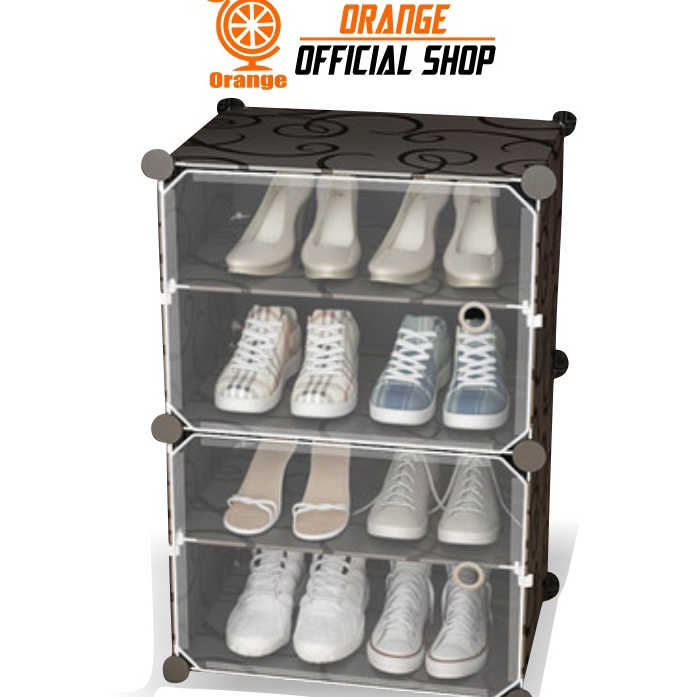 Terbaik Orange Official Shop Rak Sepatu Portable 2 Kolom 4 Kotak Sendal Tebal Tertutup Anti Debu Lem