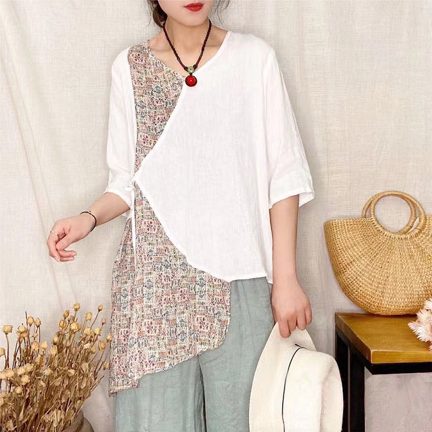 BLUS TUNIK V NECK SILK RAYON BUNGA & POLOS BIRU PINK PUTIH HIGH LOW ASIMETRIS KOREA IMPORT