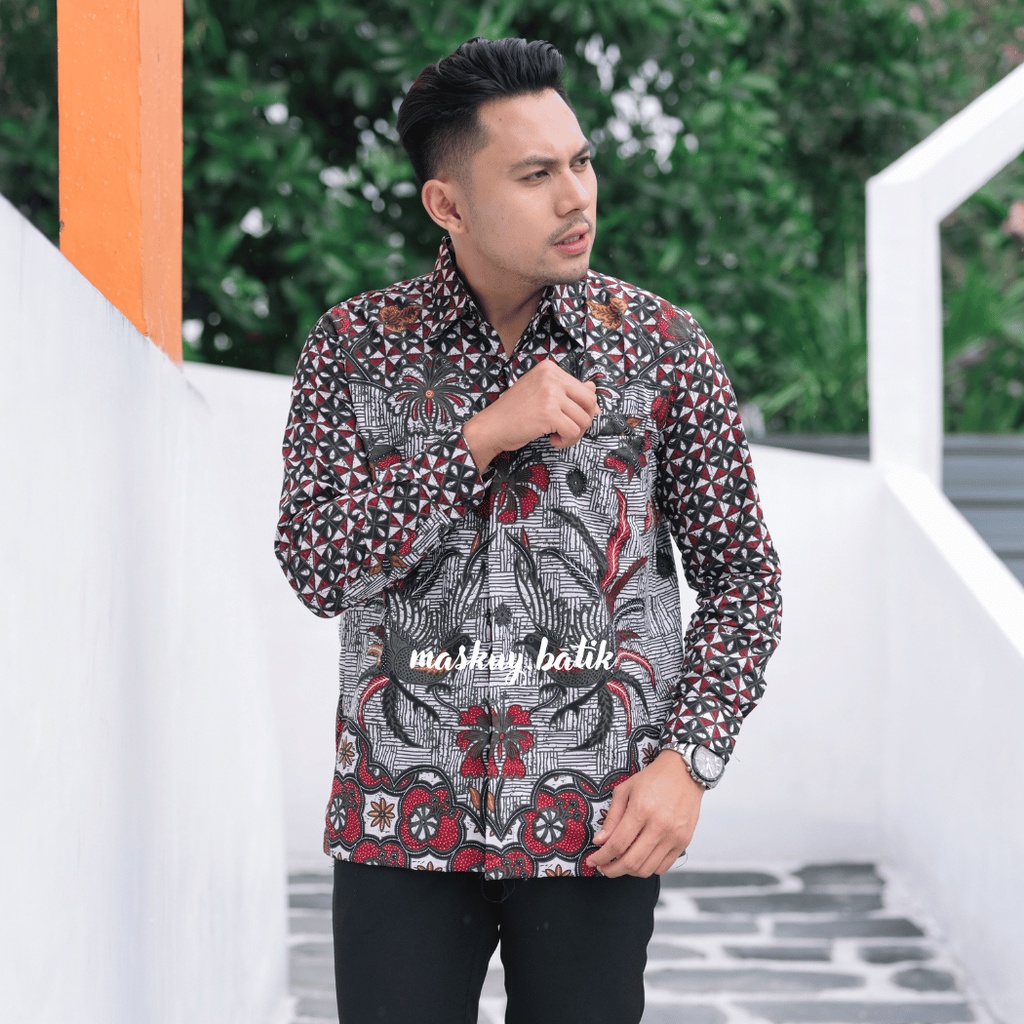 Baju Batik Pria Lengan Panjang Slim Fit Furing Modern Premium Katun Prima Casual Kemeja Formal Asli Cowok keren Kondangan