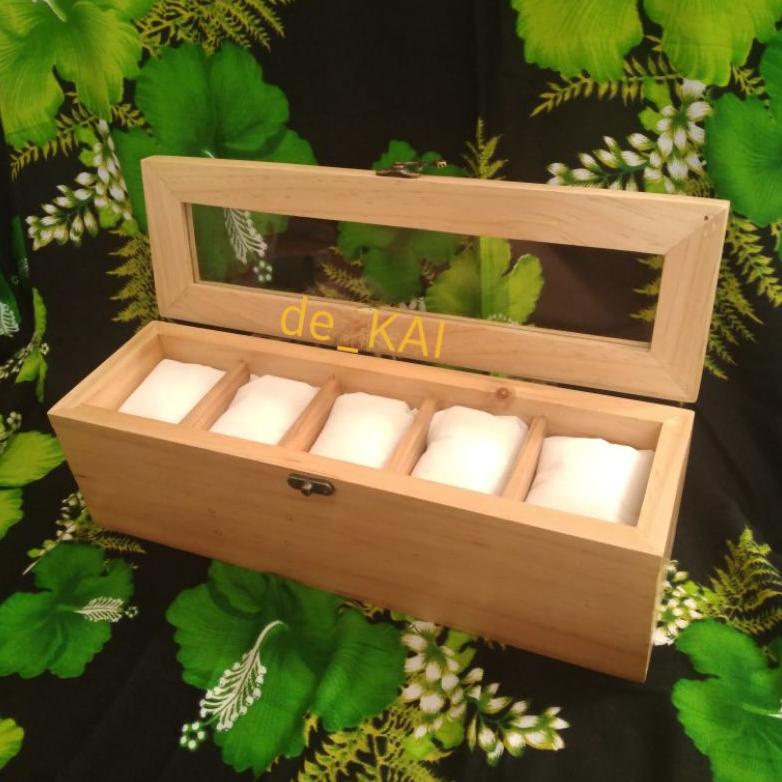 Ready Kotak Jam Tangan Kayu Isi 5 / Box Tempat Jam Tangan Kayu Jati Belanda 5 Slot