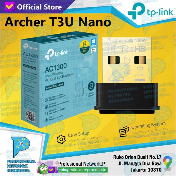 TP-LINK Archer T3U Nano AC1300 Nano Wireless MU-MIMO USB Adapter - T3U