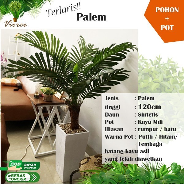PROMO ;) POHON PLASTIK BESAR PALEM TINGGI 120 CM HIASAN POJOKKAN RUANG TAMU TERLARIS