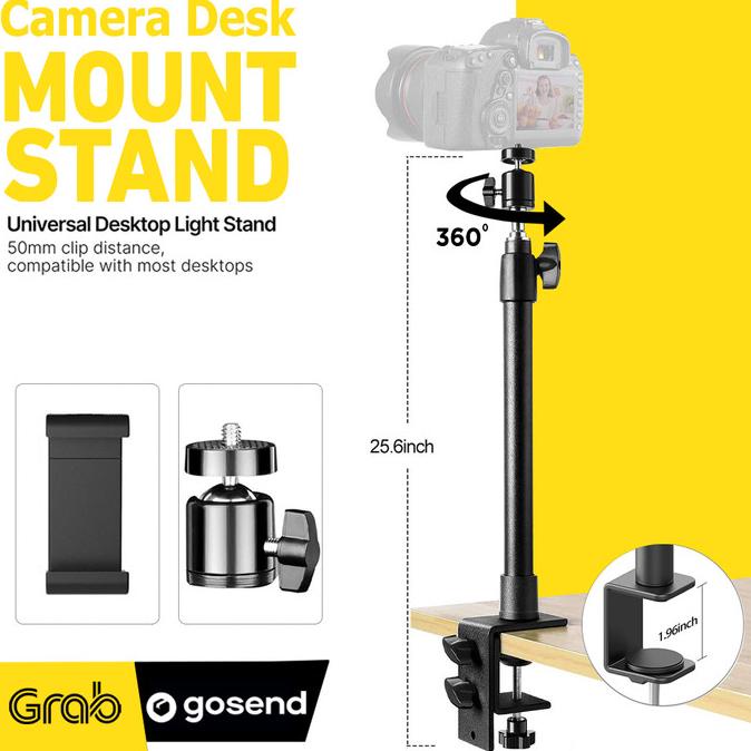 Tabletop C-Clamp Mount Stand with Rotating Ballhead for Camera etc.
