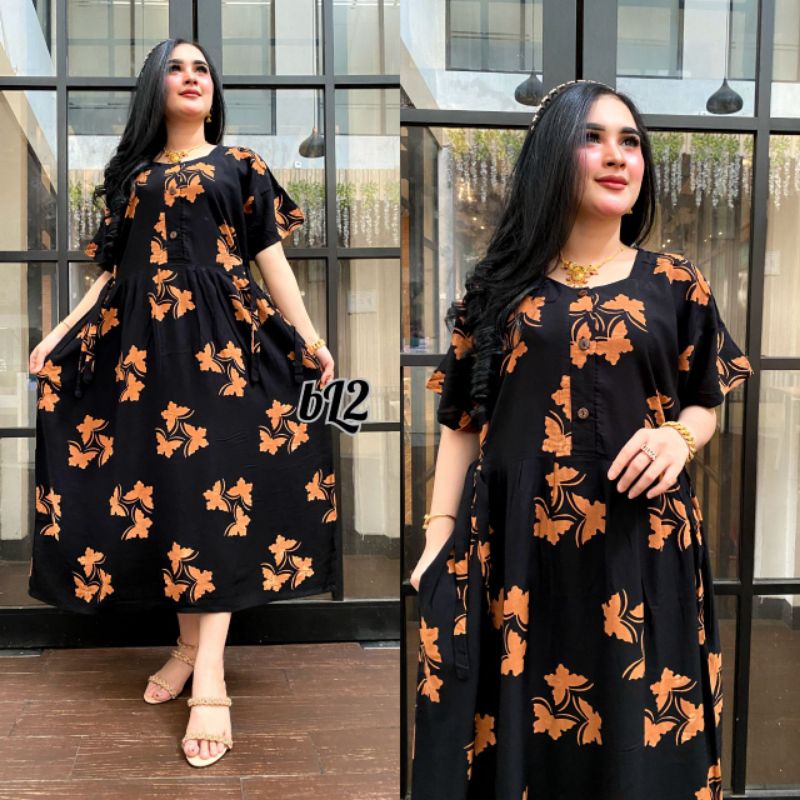 DRESS CHIBI KUPU KUPU BUSUI KANCING ADA TALI 4 SAMPING LD 120 CM PB 120 CM RAYON TEBAL