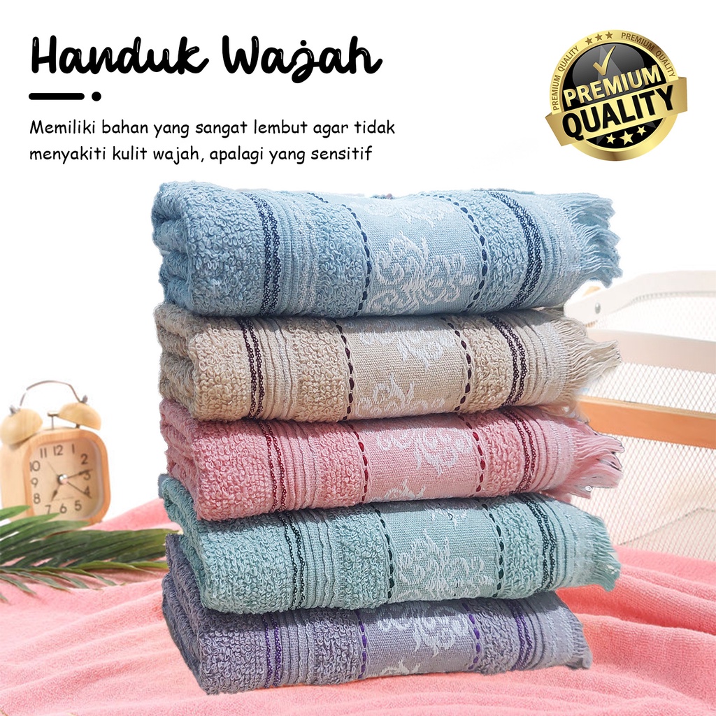 Handuk Wajah Multifungsi Ukuran 75cm x 33cm Handuk Muka Bahan Katun Super Lembut Motif Elegant Premium Quality - J3C4