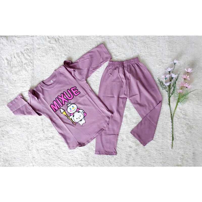 Set Cel Combed Anak Mixue Size 2 4 6 // Baju Setelan Anak Umur 3-5 tahun // Set Kaos Combed Anak