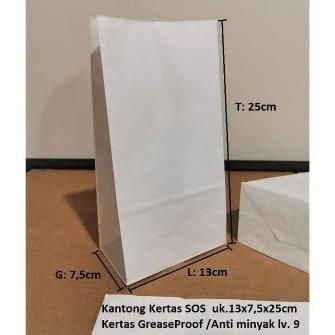 

Promo (100 Pcs) Paperbag SOS Kantong Kertas Putih 13x7,5x25 (L) 50GSM Anti Minyak