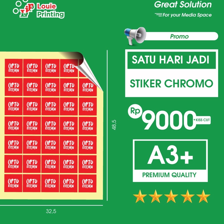 

【MEGA SALE】 Cetak Stiker label Chromo A3+ Kiss Cut, label makanan minuman Chromo|1 Hari jadi |