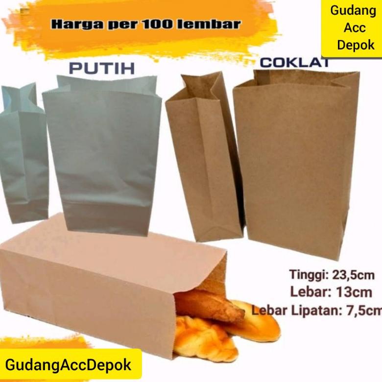 

New Paper Bag Putih/Kantong Makanan/Kertas Roti/Kantong Kertas Isi 100