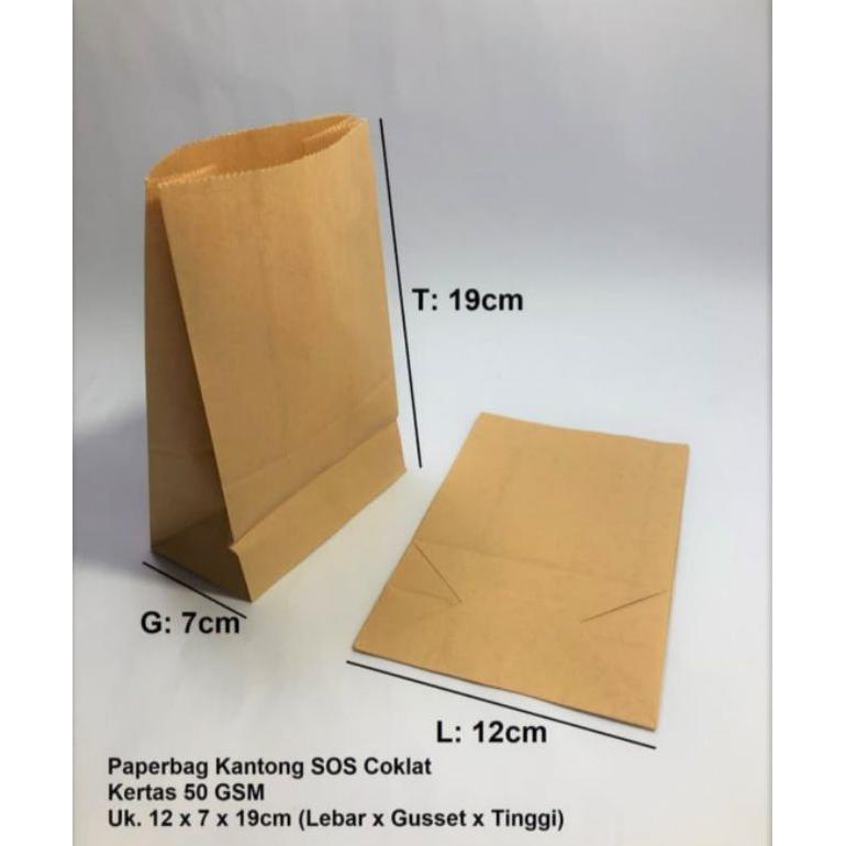 

Promo (100 Pcs) Paperbag kantong cokelat polos SOS 12x7x19 cm ukuran roti boy