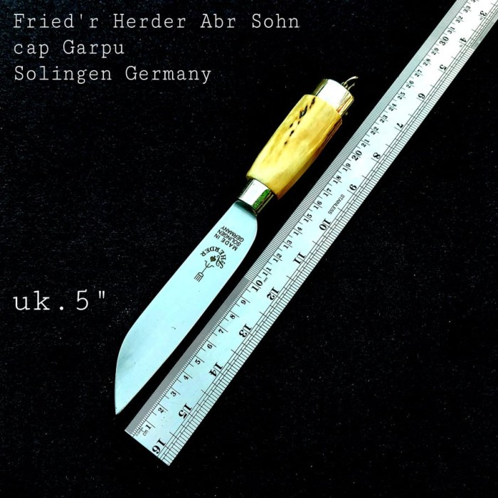 Pisau cap Garpu Pisau Solingen 5"Handle Tanduk Sarung kulit ORIGINAL