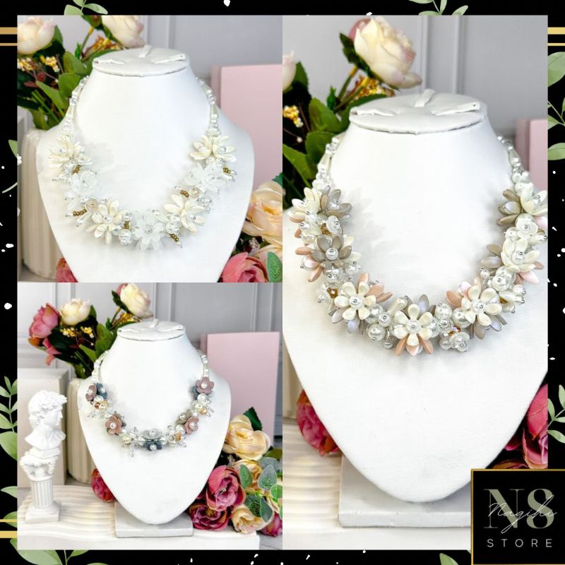 KALUNG FASHION WANITA CRYSTAL KOREA BUNGA MUTIARA PREMIUM KALUNG KONDANGAN HIJABER BEST SELLER/ KALUNG LOKAL BEST SELLER