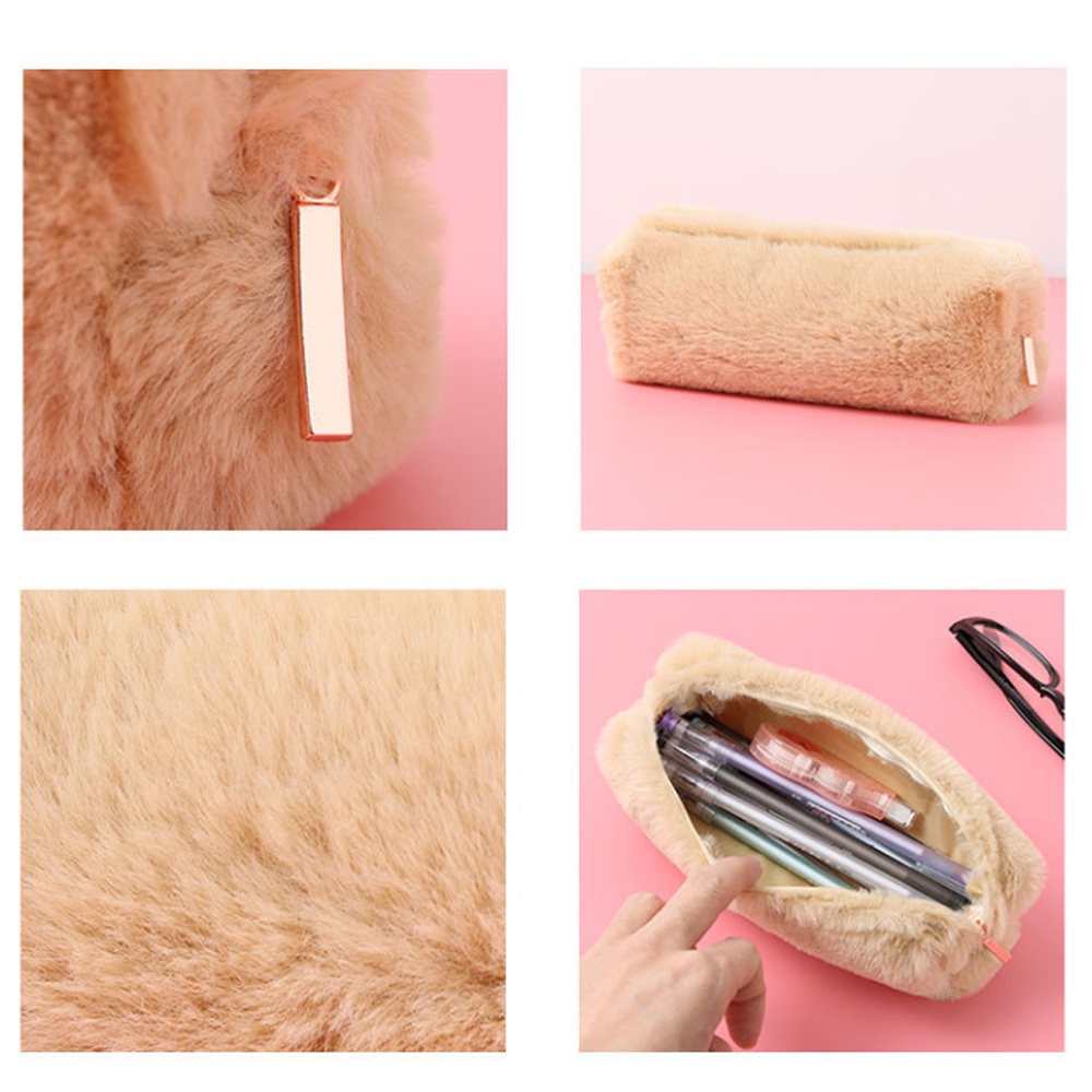 TEPAK PENSIL KOREA FUZZY BULU SINTETIK / PENCIL CASE KOREA AESTHETIC ESTETIK MINIMALIS WADAH TEMPAT
