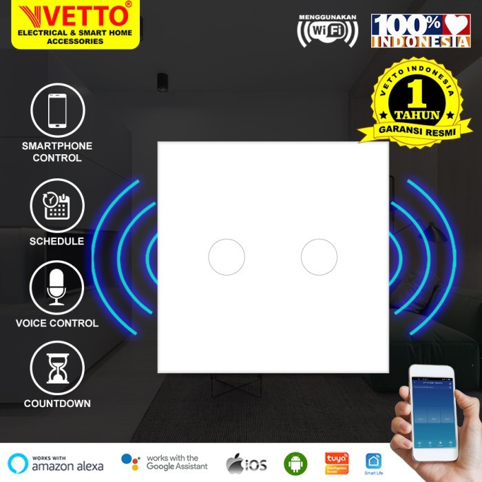 VETTO Smart WiFi Touch Wallswitch - Saklar 2 Gang Putih