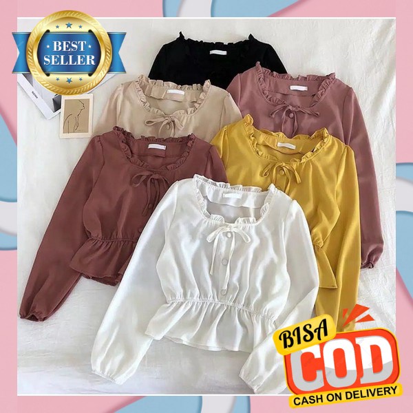 Bkouse Putih Bliuse Premium Blpuse Korea Bloyse Jumbo Bloise Blous Terbaru Kwmeja Blouse Korean Styl