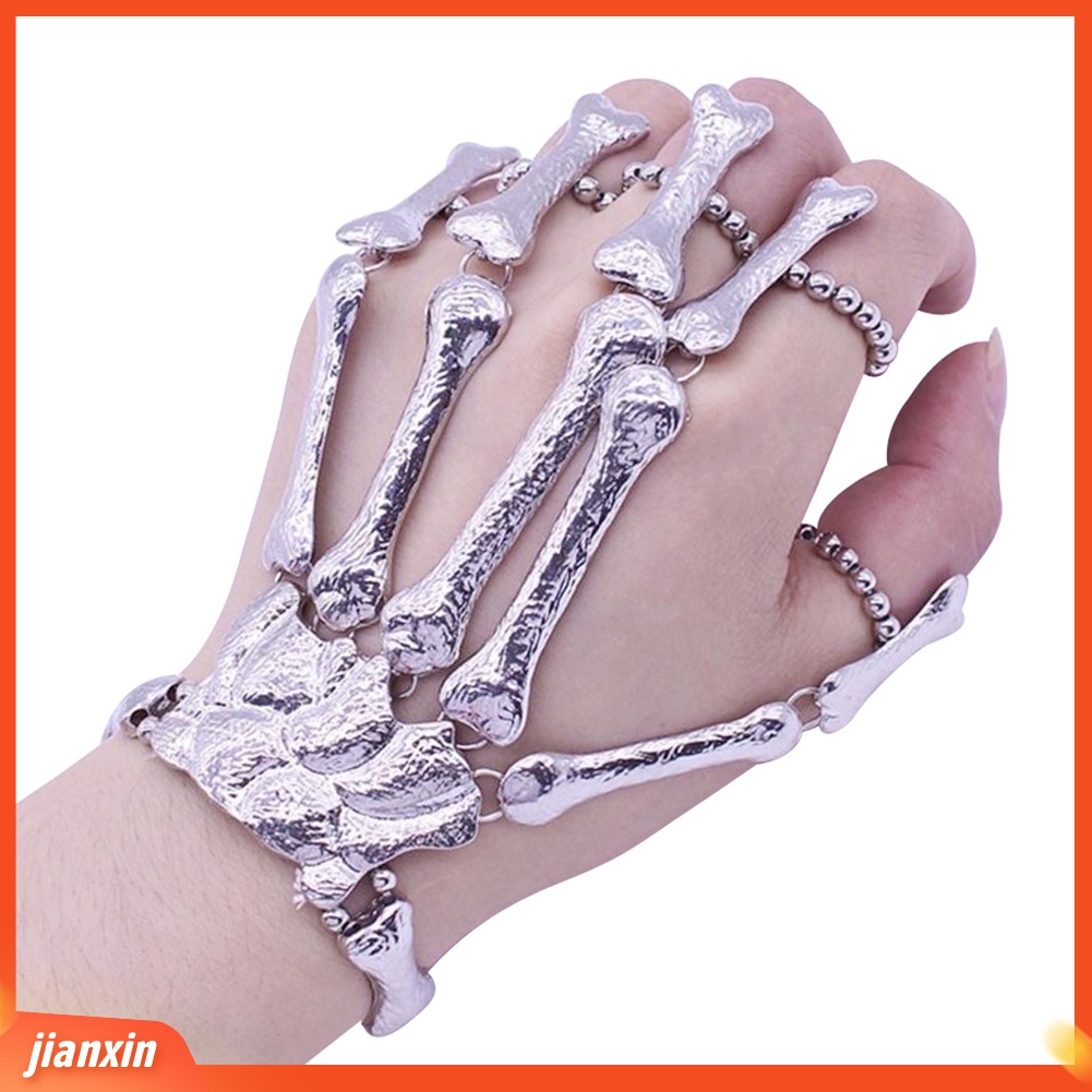 [Jianxin] Punk Gothic Skeleton Skull Bone Hand Bangle Finger Ring Bracelet Jewelry Gift