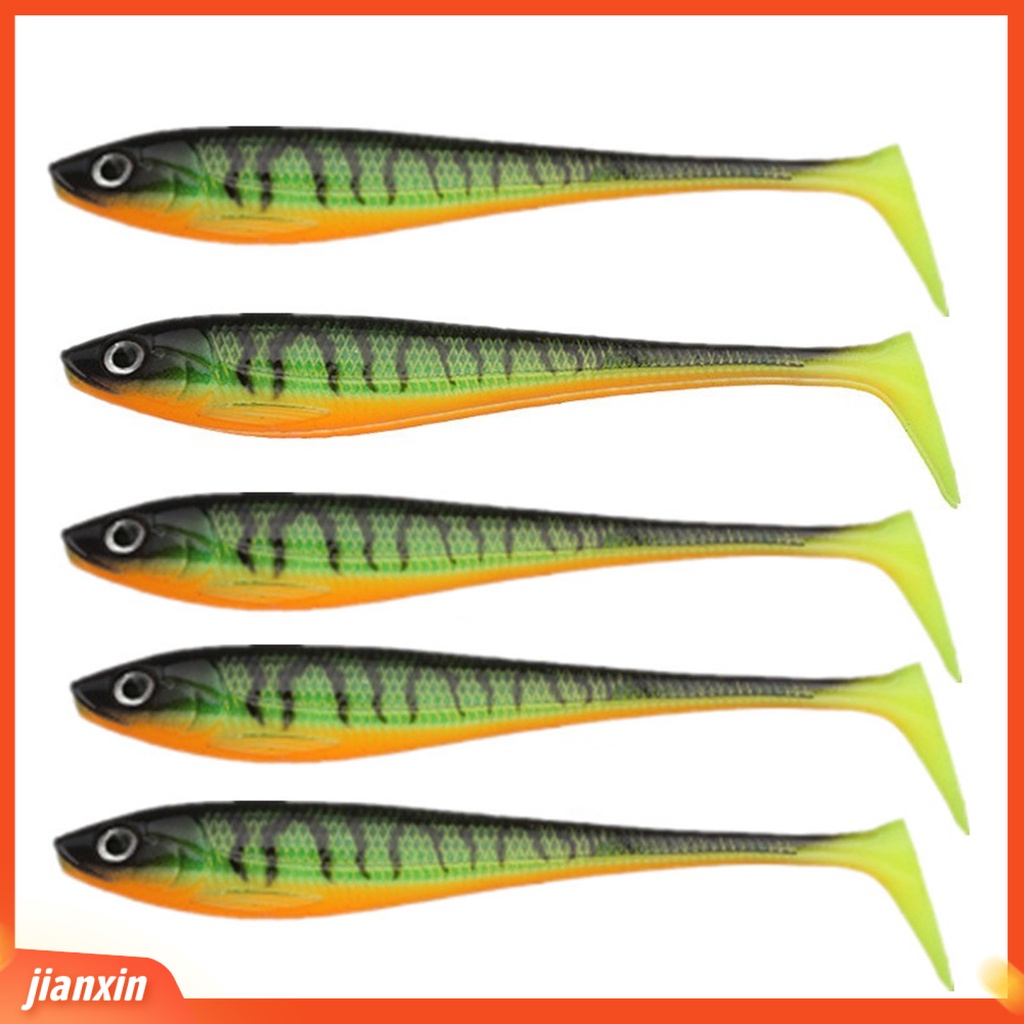 [Jianxin] 5pc 9cm Umpan Umpan 3D Fisheye Simulasi Desain Realistis Menggoda Angling Umpan Jalan Plastik T-tail Soft Lure Outdoor Fishing